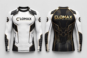 Maillot de compression à manches longues anti-UV UPF 50+ en polyester/nylon bleu et blanc, respirant, pour entraînement et combat, avec logo personnalisé - Product Image 4