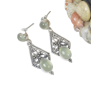 Prehnite Gemstone <b>Earrings</b> 925 Solid Sterling Silver Oval Shape <b>Earrings</b> for Women Girls <b>Dangle</b> <b>Earrings</b> Silver Jewellery - Product Image 4