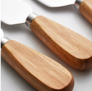 Juego de cuchillos para queso de acero inoxidable con mangos de madera, elegantes utensilios para servir, aptos para lavavajillas, para utensilios de cocina, camping y comedor - Product Image 2