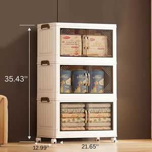 21.6 Inch Wide 172 QT Clear Door <b>Foldable</b> Storage <b>Box</b> 3-Tier Large Capacity Clothes Organizer Easy Access Moving Essential - Product Image 3