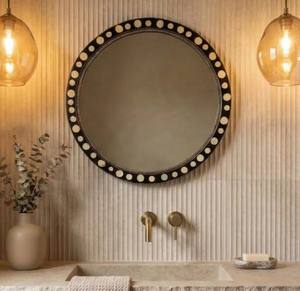 Espejo Redondo con Incrustaciones de Hueso Antiguo de Alta Calidad, Mueble Decorativo para Sala de Estar o Baño, Decoración de Pared Única - Product Image 1