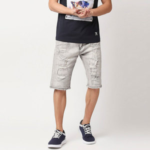 Shorts Bermuda en jean déchiré gris clair pour homme, taille mi-haute, fermeture éclair, décontracté, en coton tissé respirant, coupe ajustée, anti-UV, séchage rapide - Product Image 5