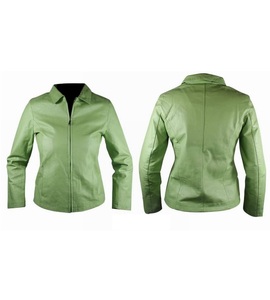 Women's Pink and green Genuine Leather Moto Jackets Full Sleeve Turn-down Collar <b>Zipper</b> Closure Autumn Style Regular Fit - Product Image 4