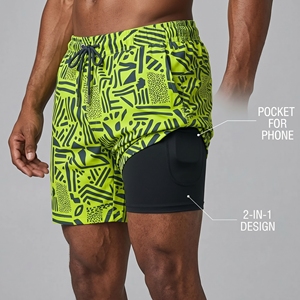 Short de bain imprimé personnalisé pour hommes, short de plage à séchage rapide avec cordon de serrage, poche élastique à la taille pour la natation et le surf - Product Image 1