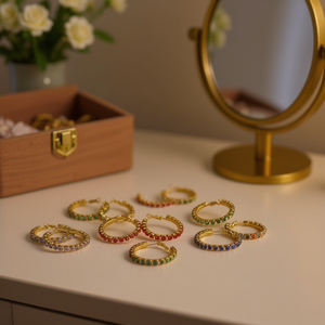 Orecchini a Cerchio Z Fashion Placcati Oro con Pietre Colorate in Acciaio 46961 - Product Image 3