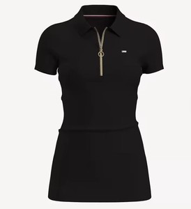 Women's Pink <b>Zip</b> Front <b>Polo</b> Shirt Short Sleeve Solid Color Casual Fit with Embroidered Logo Front - Product Image 6