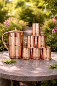 Ensemble de carafes en cuivre pour solution d'hydratation avancée en cuisine, ensemble de rangement d'eau en métal avec verres, vaisselle de cuisine durable et réutilisable - Product Image 3