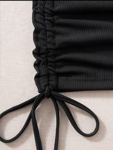 Minivestido ajustado fruncido en capas para mujer con camiseta interior – Vestido de fiesta con tirantes finos y cordón lateral - Product Image 3