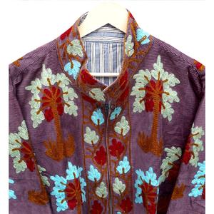 Classy Embroidered <b>Quilted</b> Women <b>Jacket</b> Mandarin Collar Floral <b>Pattern</b> Lightweight Corduroy Coat for Autumn Winter - Product Image 6