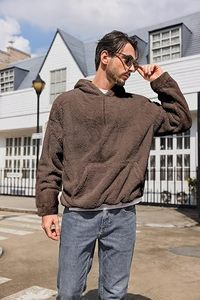 Men's Sherpa <b>Fleece</b> Hoodie Winter Warm <b>Teddy</b> Pullover Sweatshirt Custom Men's <b>Teddy</b> <b>Fleece</b> Hoodie Oversized Sherpa Sweatshirt - Product Image 2
