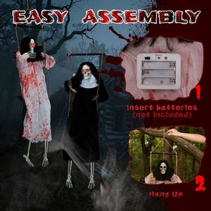 Confezione da 2 Decorazioni di Halloween per Esterni, Grim Reaper Spaventoso da 90 cm che si agita con Occhi Luminosi, Decorazioni Horror Scream Fantasmi Appesi - Product Image 6