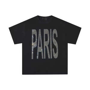 Camiseta Lisa para Hombre, 180 g/m², Cuello Redondo, Manga Corta, Tejido de Punto, Logotipo Personalizado con Pedrería, Estilo Hip Hop - Product Image 5