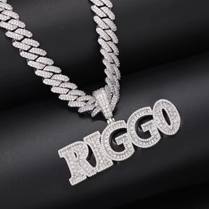 <b>Custom</b> Iced Out Brass Zircon Letter Riggo <b>Name</b> Fine Jewelry Pendants & Charms 18K Gold Plated <b>Necklace</b> - Product Image 2