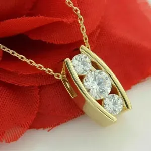 Collar con Colgante de Tres Piedras de Moissanita en Plata de Ley Chapada en Oro de 18K para Mujer, Diseño Vertical de Corte Lujoso, Joyería Fina, Regalo - Product Image 2