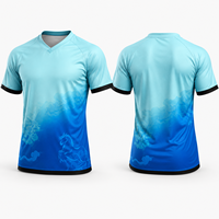 Jersey Sepak Bola Performa Tinggi V-neck Polyester Nylon Custom Sublimasi Cetak OEM Kaos Tim Gaming Lengan Pendek Bahan Bernapas