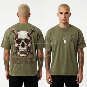 Camiseta Azul Turquesa Desgastada Personalizada 210GSM con Gráfico de Calavera de Terror Reflectante para Hombre, Fabricante Mayorista de Ropa, Proveedor de Serigrafía - Product Image 2