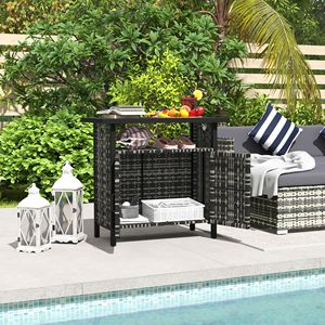 Armadietto portaoggetti da esterno per piscina con organizer e porta asciugamani in rattan PE resistente alle intemperie, portaoggetti per asciugamani da piscina - Product Image 2