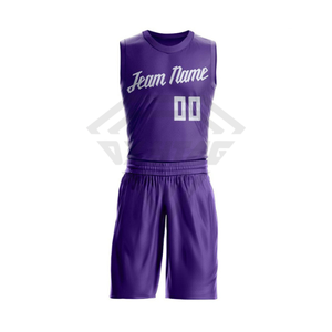 Usine de fabrication d'uniformes de basketball personnalisés par sublimation, vente en gros OEM, ensemble maillot et short de basketball réversible pour hommes, violet, vêtements de sport - Product Image 1
