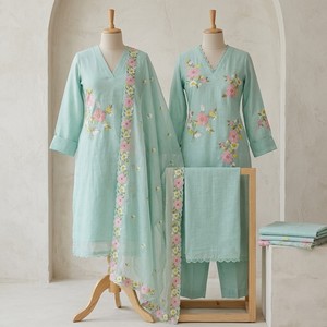 Ensemble traditionnel indien en coton non cousu avec dupatta pour Kurti Salwar et tenue de fête à coudre - Product Image 3