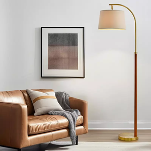 Lampada da Terra in Legno per Soggiorno, Oro con Interruttore a Pedale, Lampada ad Arco Alta, per Ufficio, Cameretta, Luce da Lettura Industriale - Product Image 6
