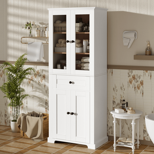 Moderna Torre Portabiancheria Autoportante con Ante in Vetro Temperato e Ripiani Regolabili per Stoccaggio in Magazzino - Product Image 1