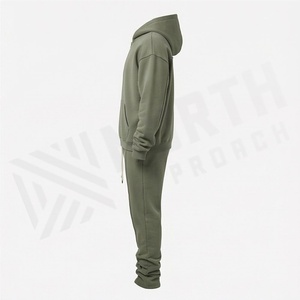 Conjunto Deportivo para Hombre, Color Verde Oliva, Sudadera con Capucha y Cierre Completo, Pantalones con Cordón, Estilo Casual, Color Sólido, Algodón, para Otoño - Product Image 3
