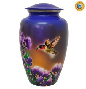 Hummingbird Floral Cremation Urn Adult <b>Memorial</b> <b>Keepsake</b> Aluminum Urn for Human Ashes Customizable Design - Product Image 1