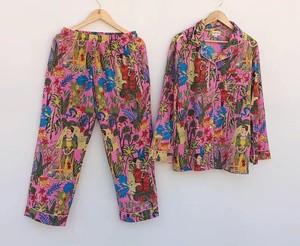 Indian Cotton Pajama Set: Floral Print Women's <b>PJs</b> - Product Image 3