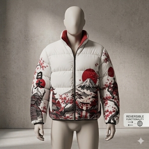 Blouson d'hiver chaud pour homme, style streetwear matelassé avec motif graphique anime et dessin animé, inspiré du Japon, en acétate - Product Image 4