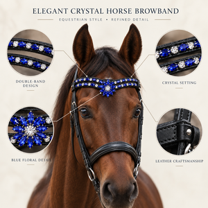 Diadema Distintiva para Caballo con Cristales Azules y Piedras Florales |   Cabezal de cuero premium y accesorios ecuestres para espectáculos de equitación - Product Image 5