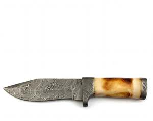 Couteau de camping artisanal en acier Damas, manche en os naturel, garde en Damas - Product Image 2