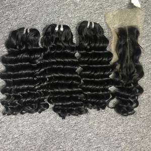 Vente en gros Extensions de cheveux vierges bruts doublement étirés de couleur naturelle Perruque vague profonde avec fermeture à lacet Cheveux humains vietnamiens - Product Image 1