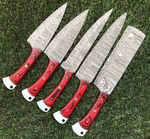 Juego de Cuchillos de Cocina de Acero de Damasco de Alta Calidad, 5 Piezas, Hojas con Punta Caída y Borde Plano, Ba Enterprises, Grado Industrial, 1 Año de Garantía - Product Image 4