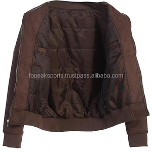 <b>Men's</b> <b>Brown</b> <b>Suede</b> Leather Bomber <b>Jacket</b> Stand Collar Zip Up Casual Vintage Fashion Winter Motorcycle <b>Jacket</b> Custom OEM Wholesale - Product Image 3