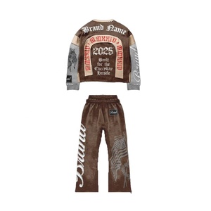Street Wear Custom Distress Aicd Wash Vintage Oversized Sweatshirts And Flared Pants Two Piece Usa Style <b>Set</b> - Product Image 3