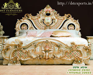 Meubles de salle à manger français classiques royaux ensemble de bois rond sculpté à la main avec vernis métallique pour salle à manger - Product Image 6