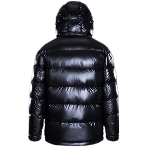 Veste matelassée brillante pour homme 2026, noire, avec logo personnalisé, à capuche, rembourrée, parka d'hiver matelassée pour homme, vente en gros - Product Image 4