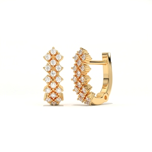 Aarinya Women's Zig-Zag Honeycomb Triple-<b>Row</b> Lab-Grown Diamond Minimalist Hoop Earrings 18K Gold IGI Certified Cluster <b>Gift</b> - Product Image 1