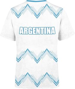 Maillot de sport blanc à manches courtes de l'équipe nationale d'Argentine avec motif chevron bleu et logo du drapeau - Product Image 2