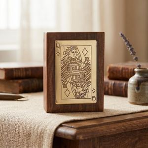 Boîte de rangement personnalisée en laiton et bois pour cartes à jouer publicitaires, écologique et durable, pour affichage familial sur table intérieure - Product Image 4