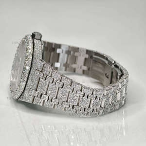 Montre en verre analogique à quartz hip hop glacé pour hommes en vrac personnalisé boîtier en acier inoxydable de 41mm aspect diamant moissanite OEM ODM - Product Image 5