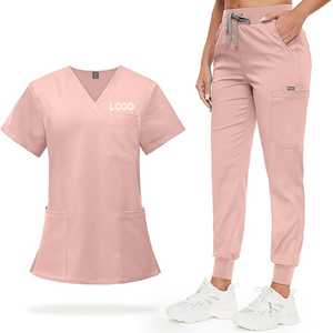 Conjunto de Uniforme Médico Unisex Blanco, Top con Cuello en V y Bolsillos, Pantalones con Cordón, Uniforme de Hospital, Algodón y Poliéster Tejido - Product Image 3