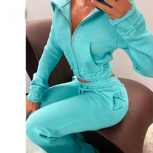 Ensemble deux pièces pour femmes, sweat-shirt à capuche en polaire uni, pantalon décontracté, mode sportive, automne et hiver - Product Image 4