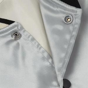 <b>Men's</b> Silver Varsity <b>Jacket</b> With Black Trim Regular Fit Casual Bomber Coat Turn-down Collar Polyester Material Autumn Wear - Product Image 2