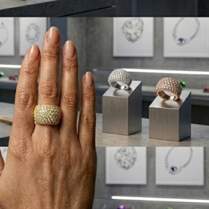 Anillo Clásico de Oro Blanco de 18k con Diamantes Naturales de Corte Brillante Redondo y Engaste Pavé para Mujer - Joyería para Fiestas y Regalos - Product Image 5