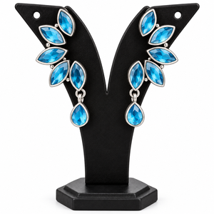 Proveedor Mayorista de Pendientes Clásicos con Circonita Azul en Forma de Campana, con Engaste de Bisel, Plata Oxidada, Regalo de Boda para Mujer - Product Image 2