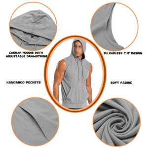 Haut de sport à capuche pour homme, léger, respirant, pour la musculation, le fitness, l'entraînement, en coton mélangé, basique. - Product Image 5