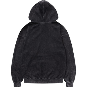 เสื้อฮู้ดดี้สีน้ำเงินเข้มสไตล์วินเทจสำหรับผู้ชาย เสื้อโอเวอร์ไซส์ผ้าฝ้ายฟลีซแบบดิสเทรส สตรีทแวร์ ขายส่ง - Product Image 5