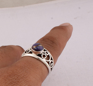 Dainty Purple Copper <b>Turquoise</b> <b>Ring</b> 925 Sterling Silver Minimalist Jewelry Stackable Purple Gemstone <b>Ring</b> for Women Thin Band - Product Image 2