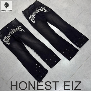 Honest Eiz Men's <b>Black</b> <b>Boot</b> Cut Denim Jeans Mid Waist Slim Fit Vintage Medium Wash Solid - Product Image 1